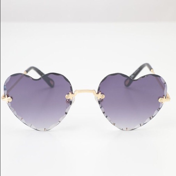 NEW Rimless Beveled Heart Shape Crystal Sunglasses - Picture 9 of 12